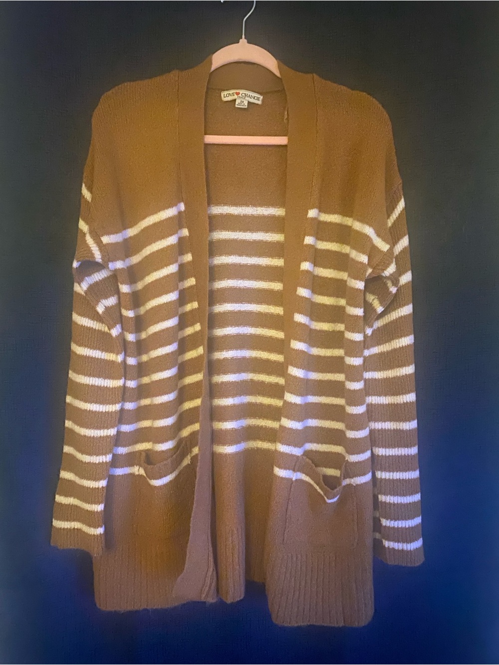 Love Change - Brown and Cream Striped Open-Front Cardigan size 2X